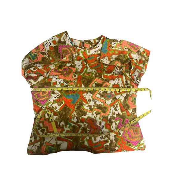 Vintage Handmade Mod Print 60s 70s Bark Cloth Long Sleeve Dress- Large ? - Picture 5 of 5